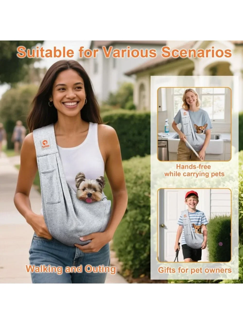 Cozy Small Pet Sling Carrier for Dogs & Cats - Soft Crossbody Travel Bag, Gray